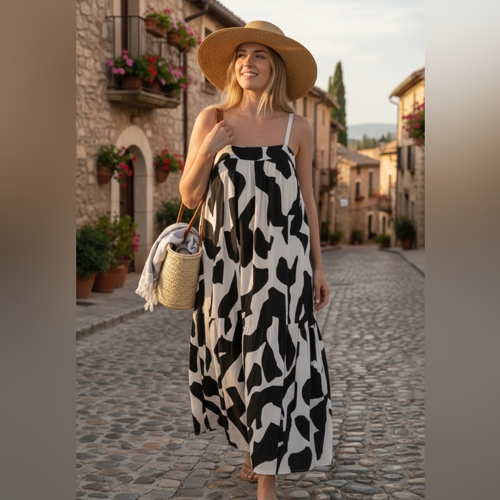 Anthropologie Abel The Label Black and White Patterned Dress